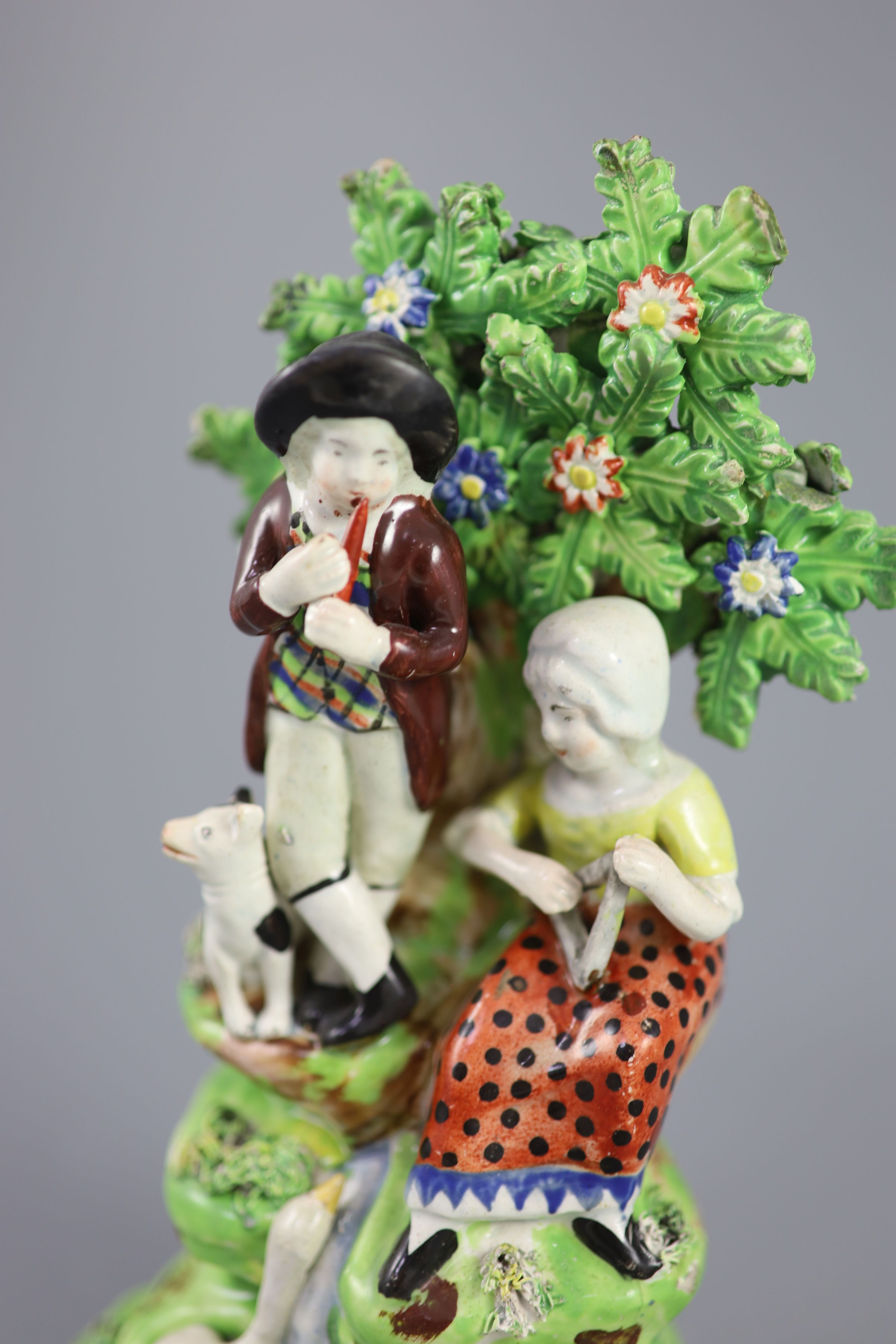 A John Walton Burslem Pearlware group Songsters, c.1815-20, 21cm high